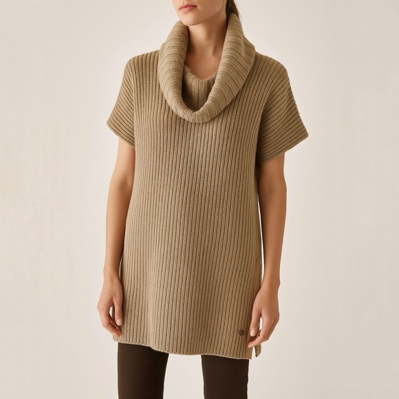 LORO PIANA 100% Cashmere Ribbed Cowl Neck Short Sleeve Sweater - Picture 1 of 12